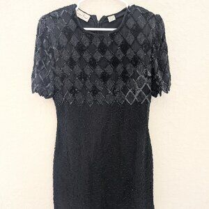 Vintage Laurence Krazer 100% Silk Beaded Cocktail Party Formal Dress Size PM